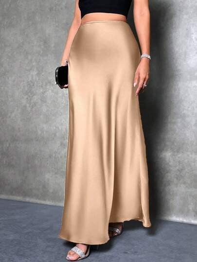 Export cross-border satin satin skirt spring and summer new arrivalfashion  casualartificial silk long skirt women's clothing