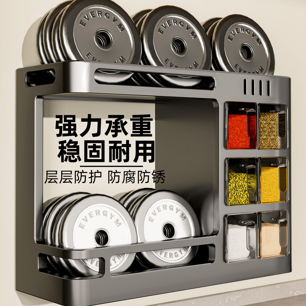 Kitchen wall-mounted organizer rack for oil, salt, sauce, vinegar, and condiments - multi-functional, punch-free, home storage