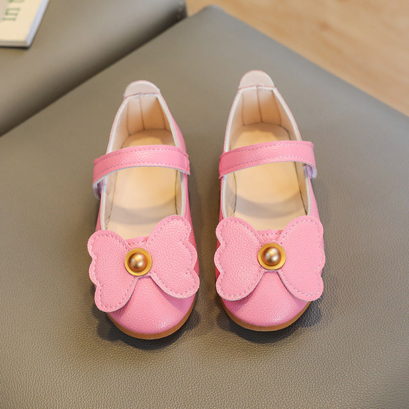 New girls' leather shoes - spring/autumn princess style, kids' spring single shoes, girls' shoes with bows, soft sole baby shoes, cute