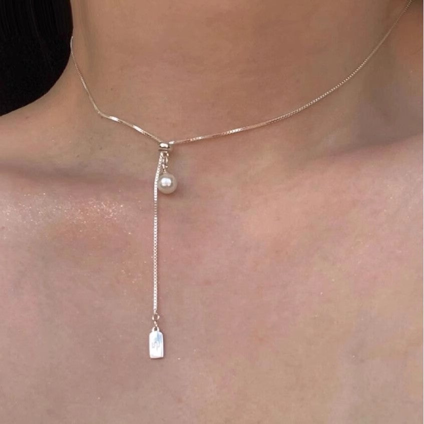 Korean ins style pearl zircon titanium steel necklace for women easiest for matchniche styleclassy sense clavicle chain fairy jewelry wholesale