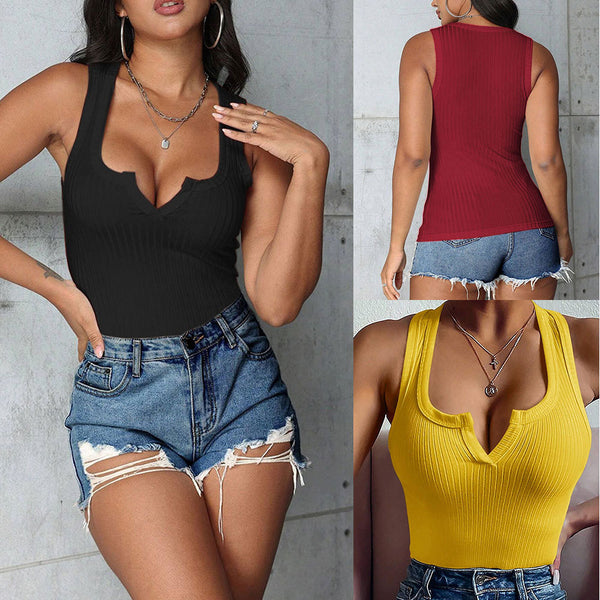 International Station TK Cross-border European and American Women's Clothing Versatile Commuter Suspender Vest Summer Slim-fit Short Solid Color Sleeveless Top