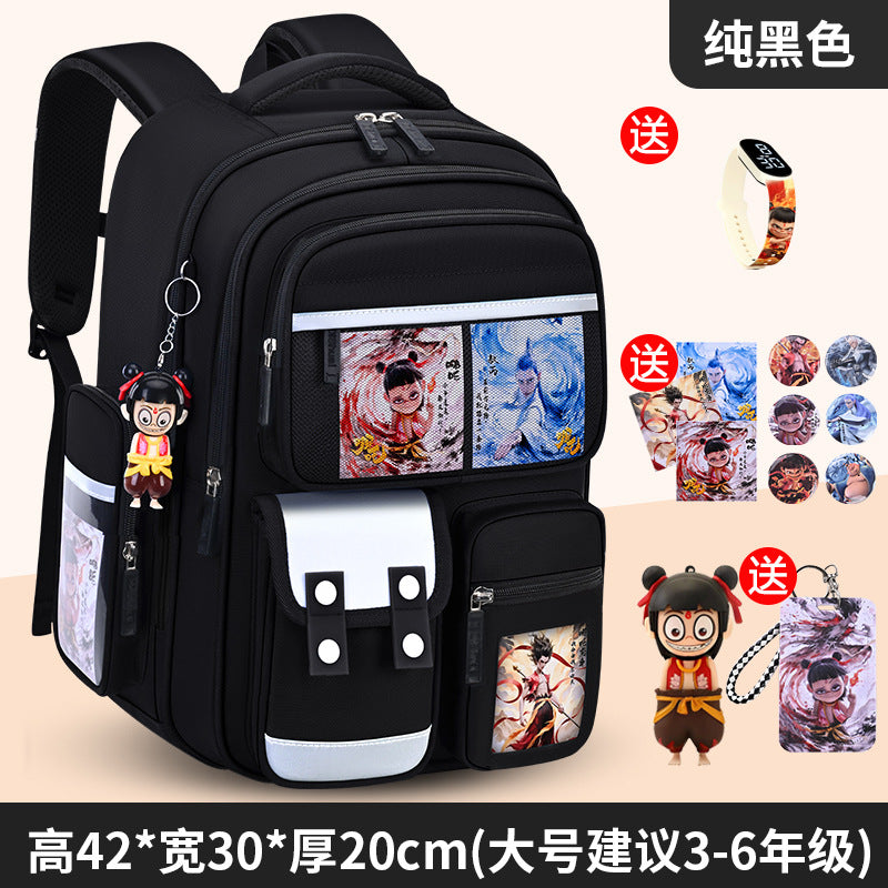 Nezha boy's schoolbag - lightweight, spine-protecting backpack for elementary school students (grades 1-6), suitable for boys and girls