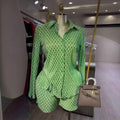 European and american cross-border women's fashion  summer new arrival: long-sleeved single-breasted elegant blouse and high-waisted pleated shorts set