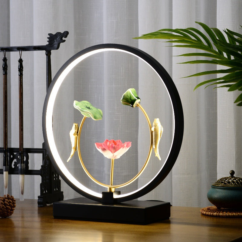 New chinoiserie table lamp bedroom bedside lamp zen ornaments wedding girl lotus creative gift home remote control lotus