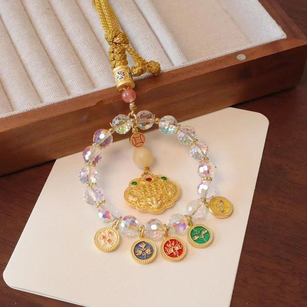 Lingyin same style five-way god of wealth car pendant colorful crystal safe abacus lock lucky bag high-end car decoration chinese style