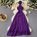 Atmosphere halterdress feminine cut out cross halter strap waist drape backless pleated long skirt