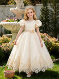 Ready-to-ship new lace wedding dress bubble sleeve princess dress girls birthday party dress kids dress