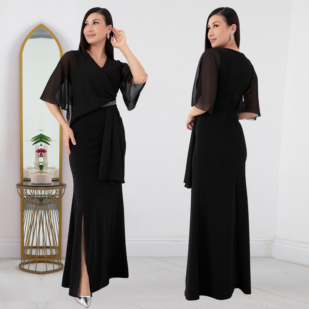 C7372 cross-border   fashion women's hot-selling elegant rhinestone evening dress