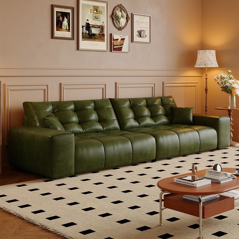 French retro style antique oil wax leather sofa, black bear sofa, modern minimalist living room sectional sofa for small spaces