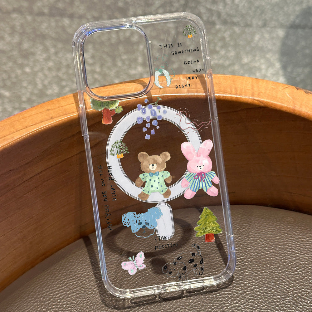 Girly cartoon animal paradise iphone 17 case, apple 16 shockproof high-transparency magnetic soft case