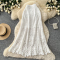 K-style heavy industry cut outknitting crochet skirt women's summerhigh waistslimming look a-line skirt tassel patchwork medium long