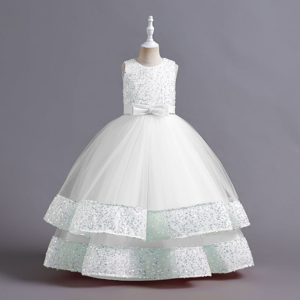 New arrival: sequined children's dress - perfect for girls! featuring a bow accent, this princess-style dress is ideal for flower girls, high-end piano performances, and special occasions