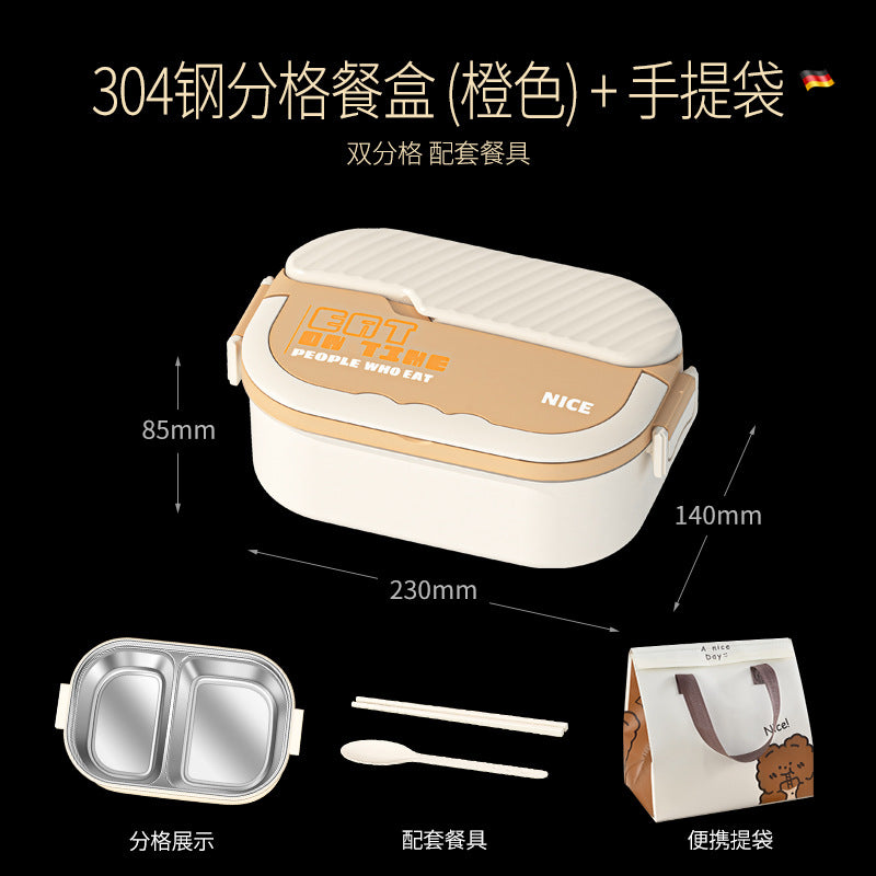 304 stainless steel thermal insulation lunch box Office workers can microwave oven heating large-capacity lunch box student grid bento box