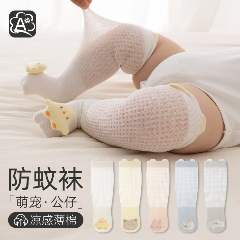 Babylon baby stockings summer thin mesh breathable kidsknee high socks cartoon doll ear calf socks