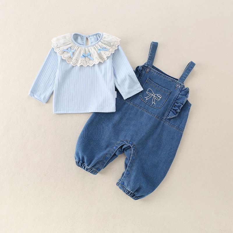 Autumn denim overalls new arrival one-piece girlsuit baby style overalls k-styletwo-piece setautumsuit