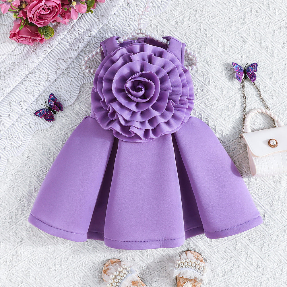 hot-selling girls' summer sleeveless princess dress with oversized floral ruffle detail (european & american style)