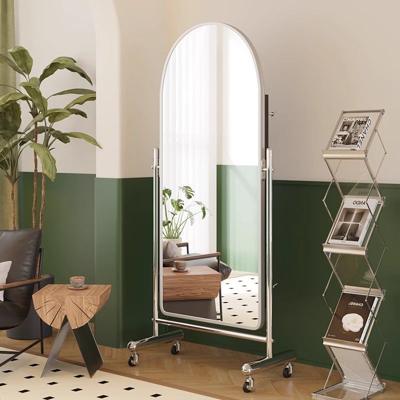 Influencer-style full-length mirror for home bedroom, freestanding, portable dressing mirror, stainless steel slimming mirror, large mirror for dancing