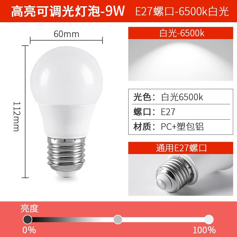Adjustable dimming led bulb, ultra-bright stepless triac dimmable table lamp, bedside floor lamp, smart eye protection home lighting, e27 screw base