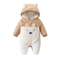 Autumn and winter baby onesie, double-layered and thickened, hooded bear design, baby romper, trendy instagram-style crawler suit, 6-month children's clothing wholesale