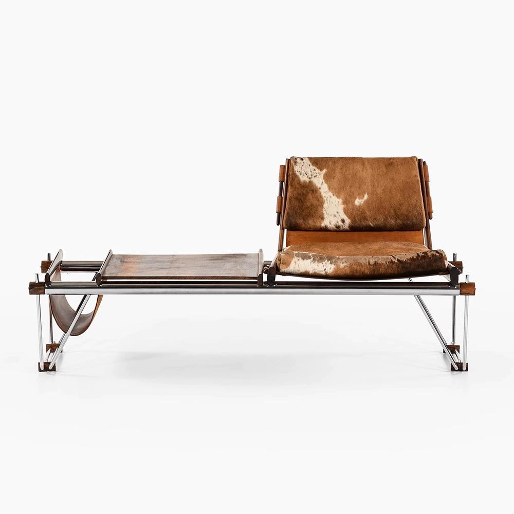 Bauhaus vintage cowhide bench coffee table chair italian light luxury walnut single sofa reading chair