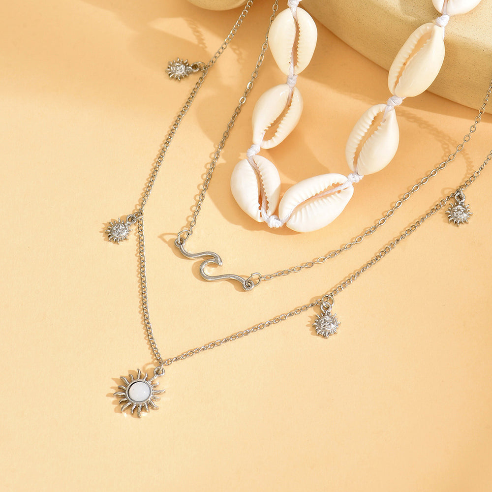 Wholesale beach sun necklace - european & american cross-border jewelry - versatile vacation style - seashell beaded multi-layer necklace with unique design