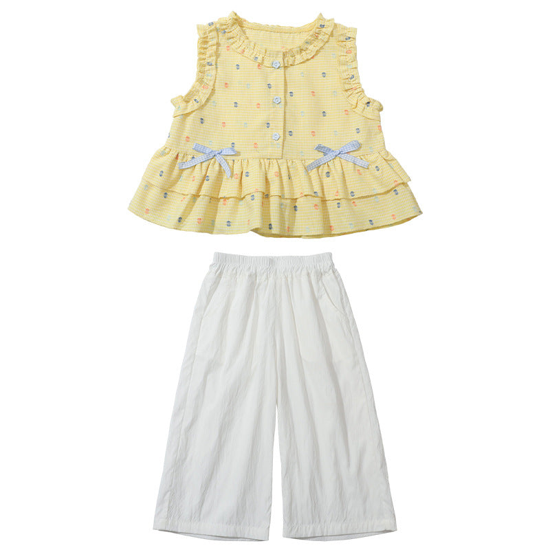 Girls' korean style sleeveless outfit summer  new children's tank top and wide-leg pants two-piece set baby summer clothes