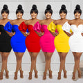 C6720 cross-border   fashion women's solid color short sleeve ruched backless mini dress