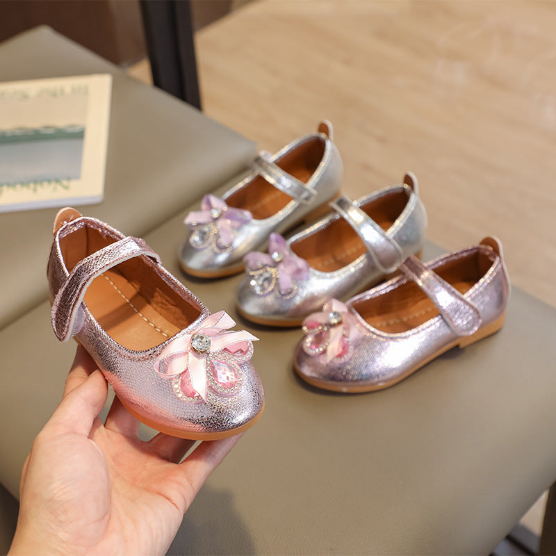 Spring & fallnew arrivalgirl leather shoes velcro princess shoes baby flatskids leather shoes bows soft bottom children's leather shoes
