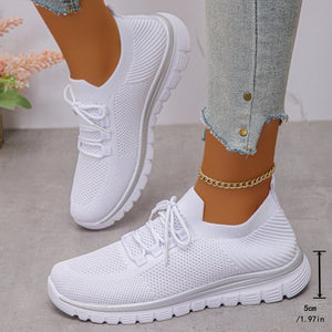 Wishfashionexportplus sizetie backflyknitcasual shoesflats women's cross-border sports stylethick sole breathable sneakers women