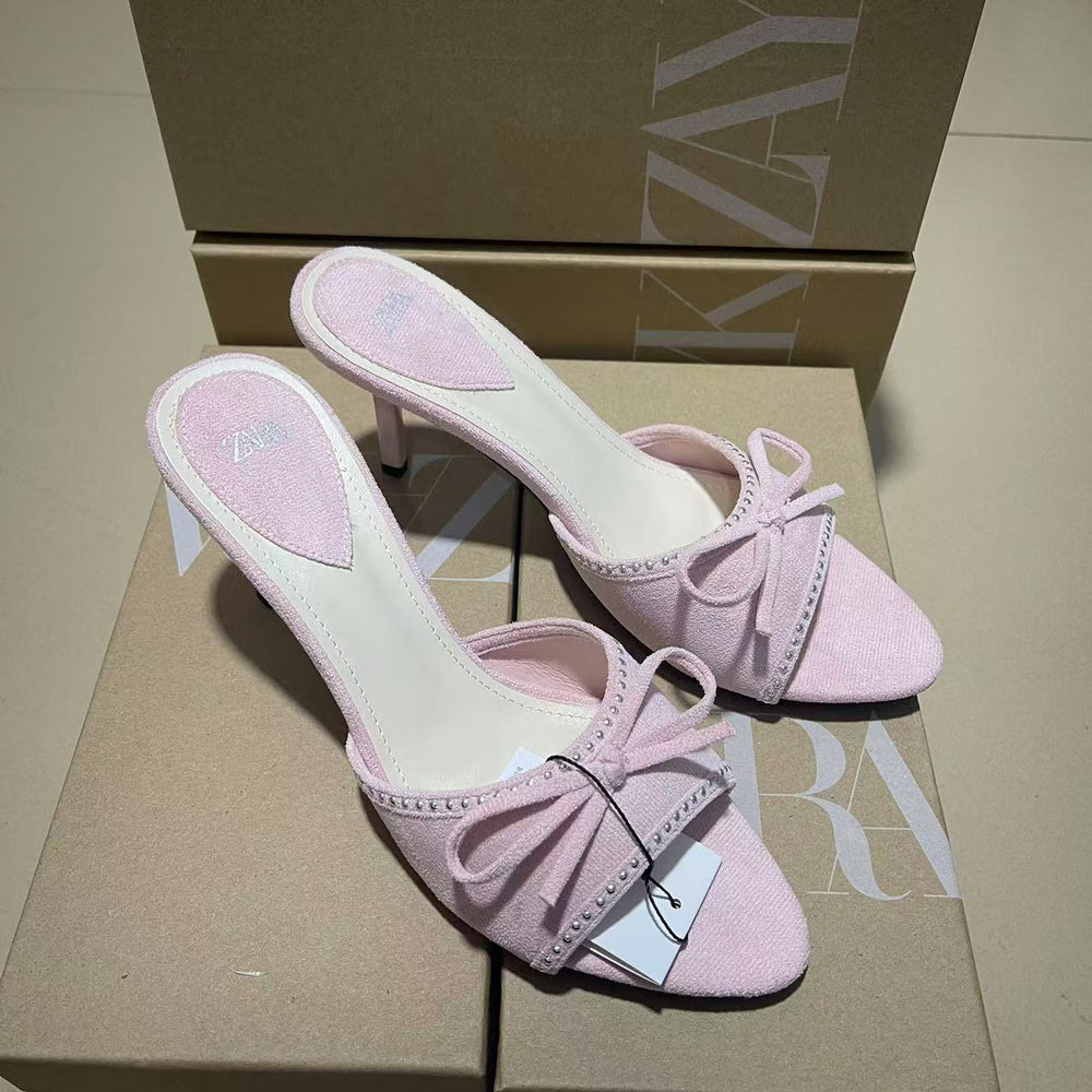 Za2024 summer new bowknot decorated high heel slingback sandals - women's outerwear