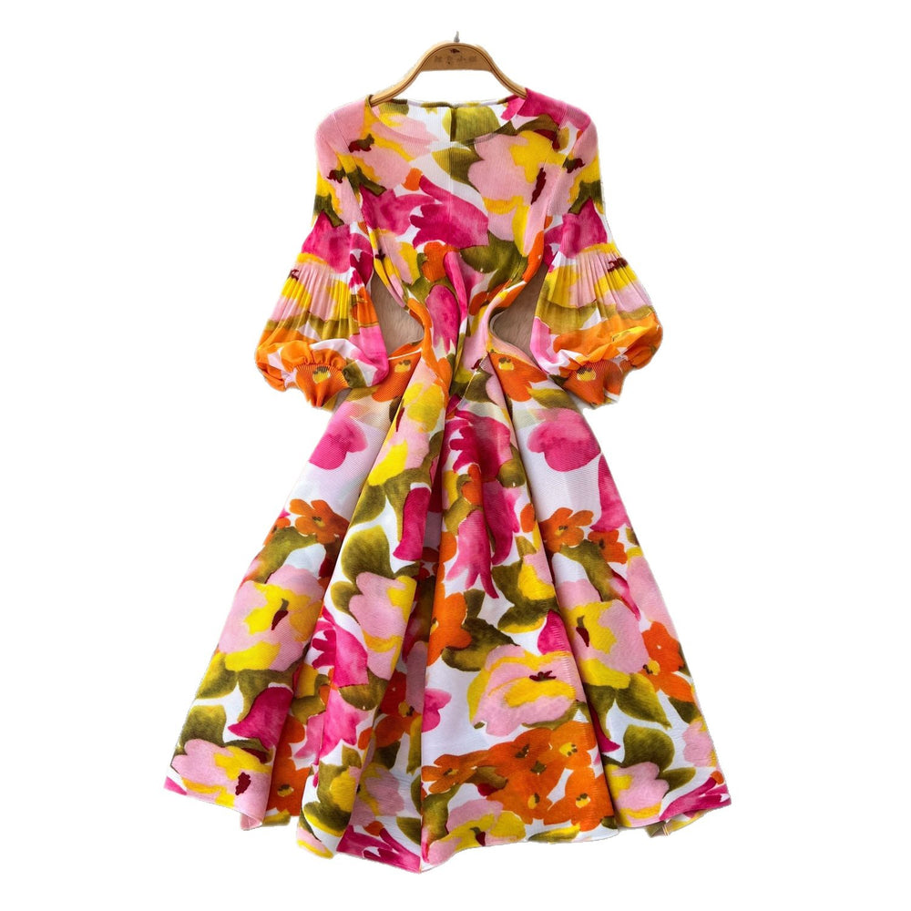 spring new arrival: royal court style retro stand collar dress - european & american socialite design, cinched waist, single-breasted button, printed maxi dress