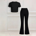 wholesale girls' flared pants set, fashionable spring, summer, and autumn 67 number short-sleeved long flared pants set for girls