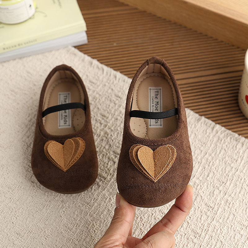 Vancahao korean children's shoes  spring and autumn new girls' suede heart princess shoes soft sole mary jane flats