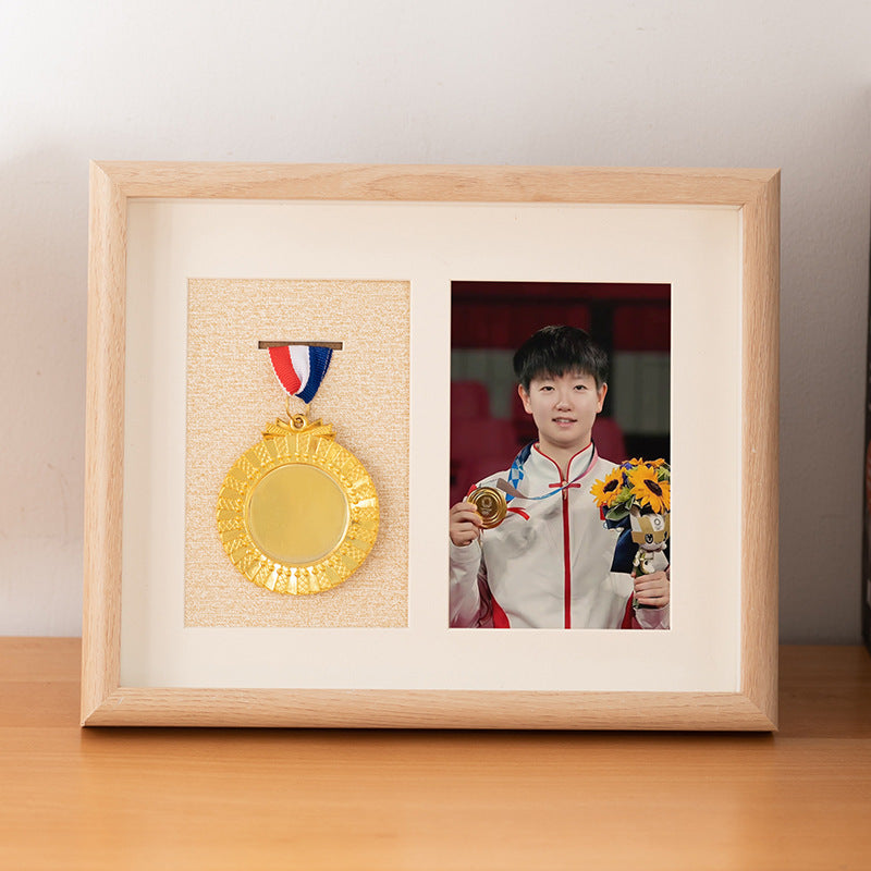 Wooden photo frame table medal storage display photo frame marathon gold medal hollow picture frame 10 inch keep medal