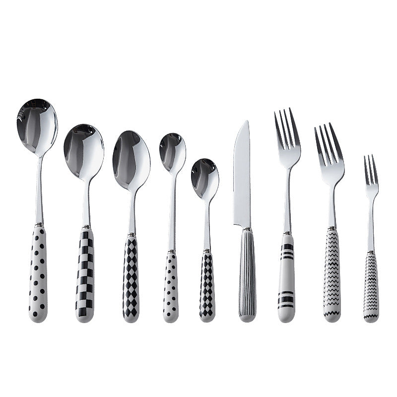 Minimalist ceramic stainless steel steak knife and fork set - trendy ins style cutlery, creative fruit forks, western dinnerware wholesale