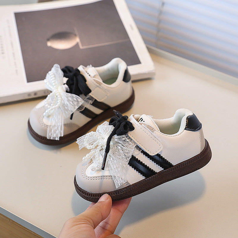 Vancahao fashion  spring/autumn new korean style casual sneakers for girls - vintage lace, pearl, and bow detail