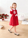 girls' skirt set: red floral patchwork jacket, vest, and dress - kids' christmas two-piece outfit