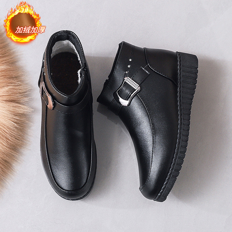 Winter slip-on fleece-lined cotton shoes heattech ladieswear shoes non-slipthickened cotton shoes for middle-aged and elderly people flatsnon-slip granny shoes
