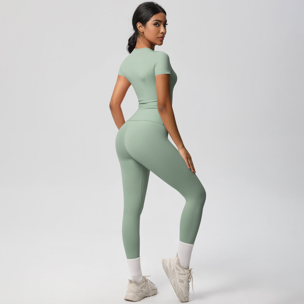 European and american nude feel compression quick-dry short sleeve yoga set - high waist, butt-lifting, outdoor training, running, and fitness activewear