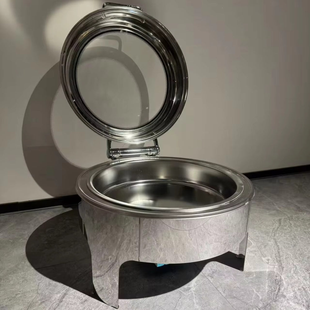 Stainless steel round buffet warmer - 6l with see-through glass lid - commercial grade soup warmer for hotels and restaurants