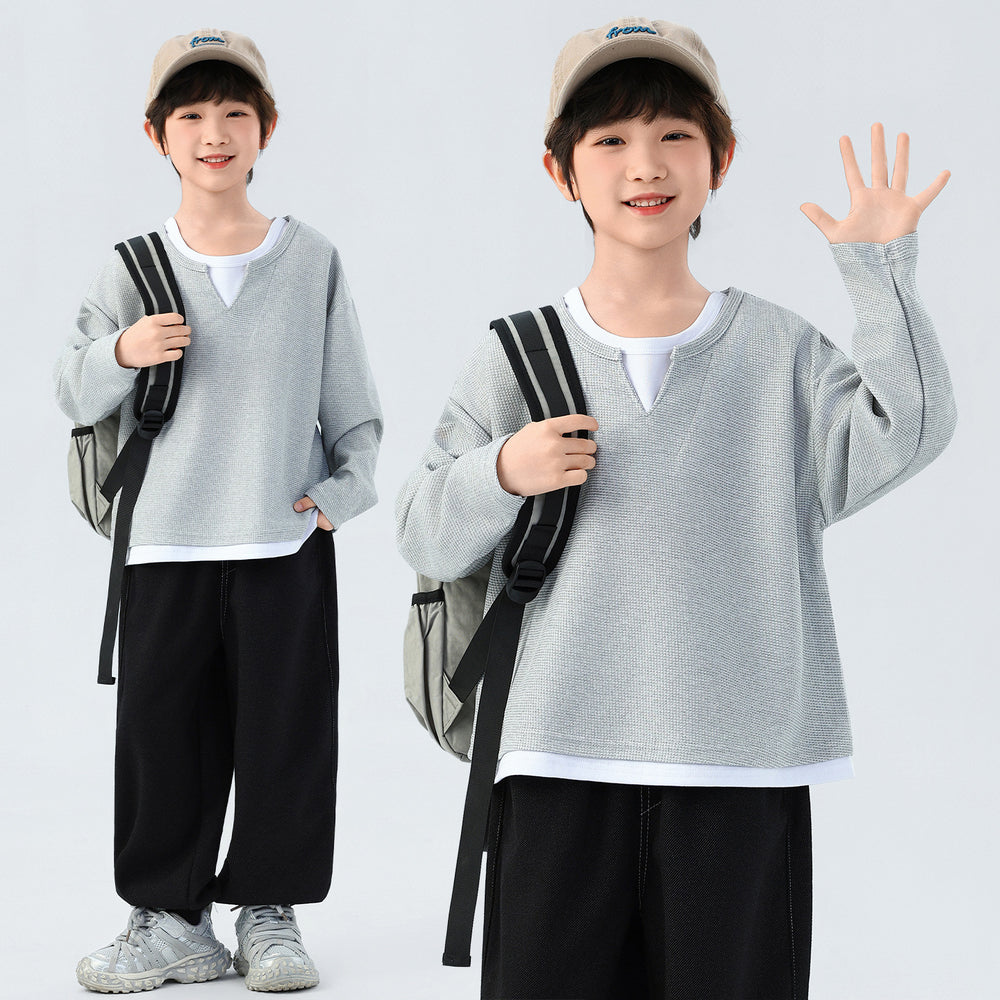 Boys' minimalist chic two-piece look long sleeve tee - new spring/autumn casual style for boys - versatile base layer sweatshirt ( collection)