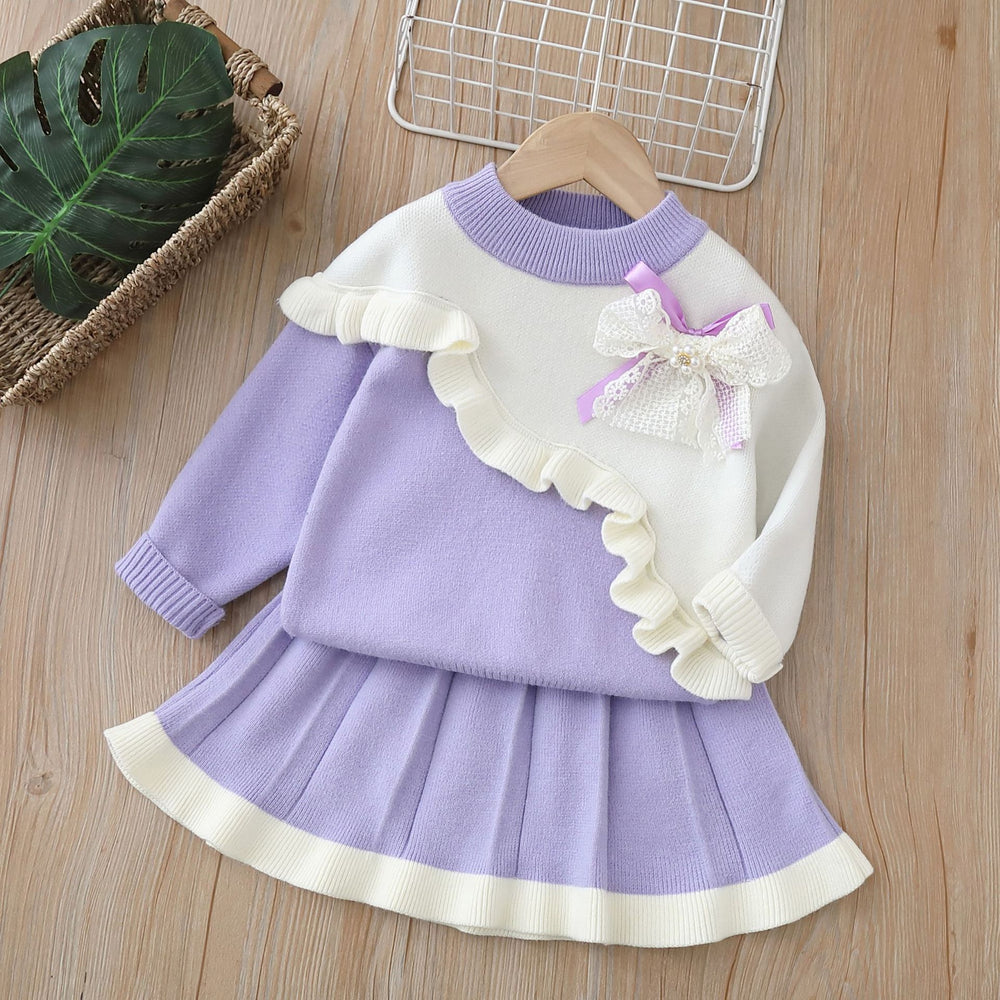 Girls' knitted sweater dress set - autumn/winter  collection - new year's style - little princess chic two-piece outfit