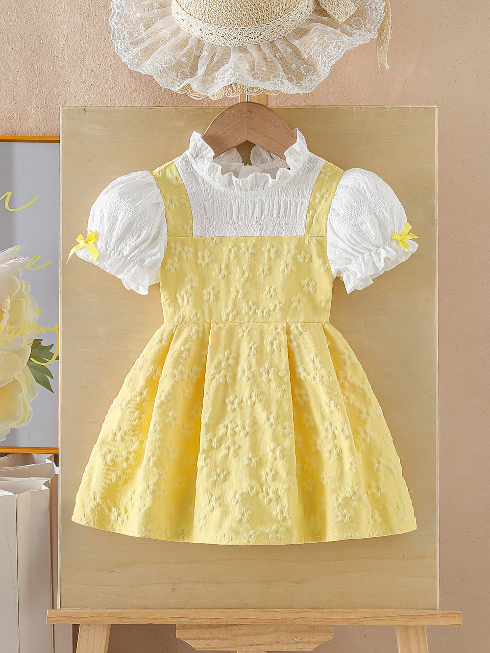 cross-border hot-selling lace bow preppy chic baby girl faux two-piece chanel-inspired princess dress