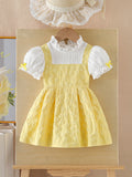 cross-border hot-selling lace bow preppy chic baby girl faux two-piece chanel-inspired princess dress