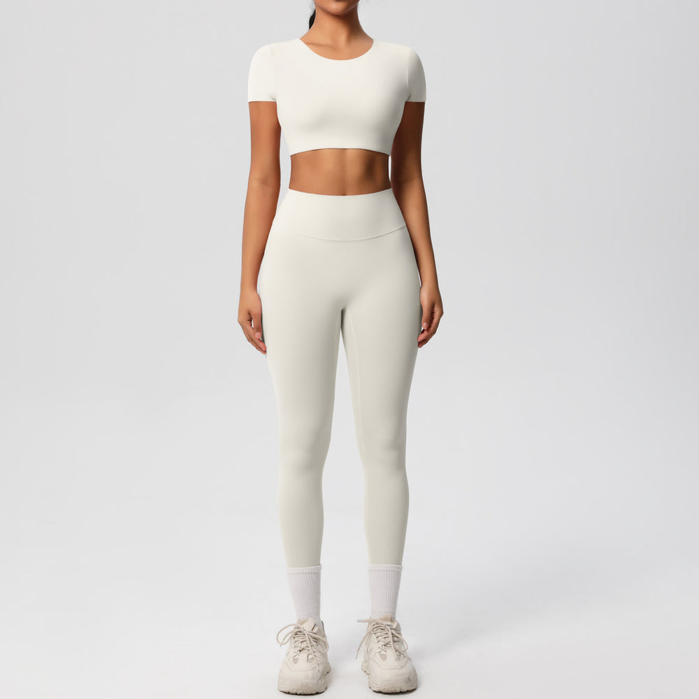 New arrival: european and american style solid color double-sided brushed breathable compression yoga set - 8 piece activewear set for running and fitness