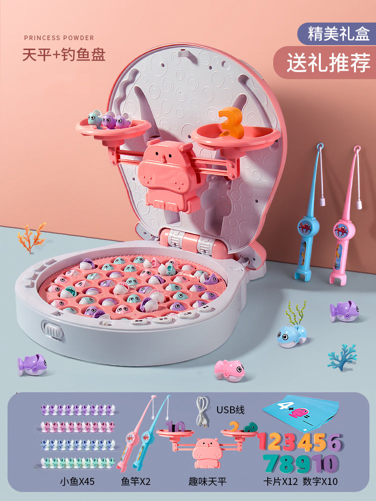Musical hippo magnetic electric fishing game - educational balance toy for early childhood development, brain training, and math skills - perfect for boys and girls