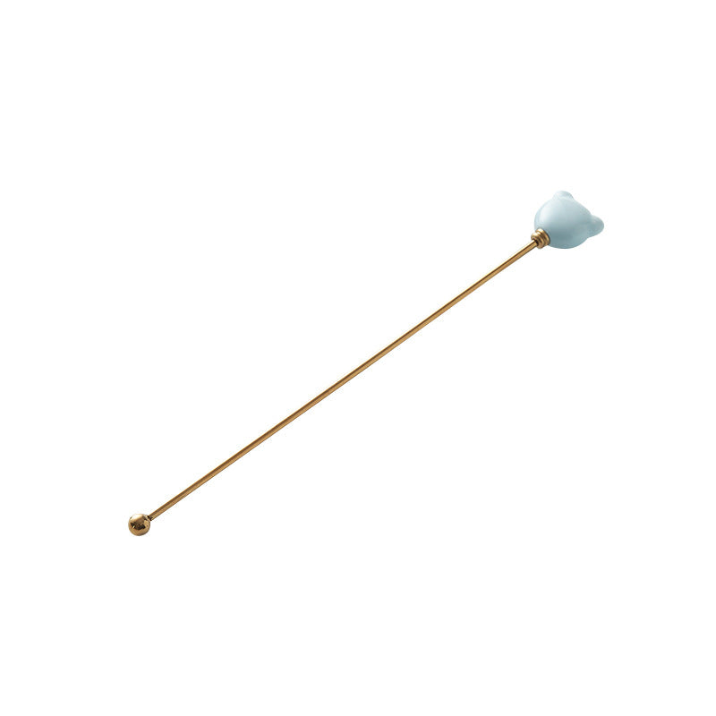 Candy-colored ceramic bear head stirring stick - anti-scald, high-style coffee stirrer & 304 stainless steel wine stirrer