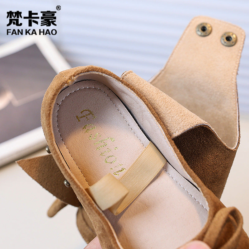 Vancahao ballet style leather boots  new korean style girls' bowknot princess shoes kids' fashion over-the-knee boots trendy