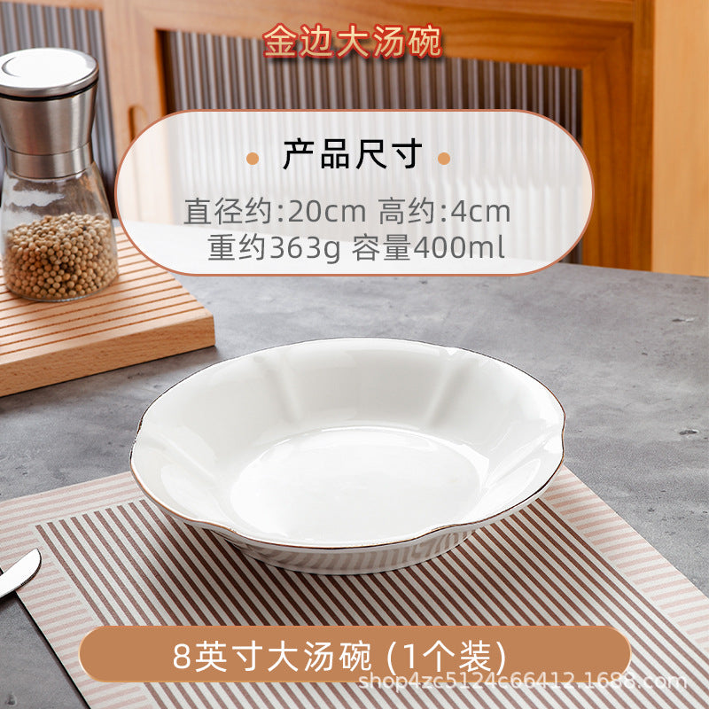 Wholesale gold-rimmed large soup bowl for home extra large pickled fish large basin bowl ceramic boiled fish bowl soup basin 2024 new arrival
