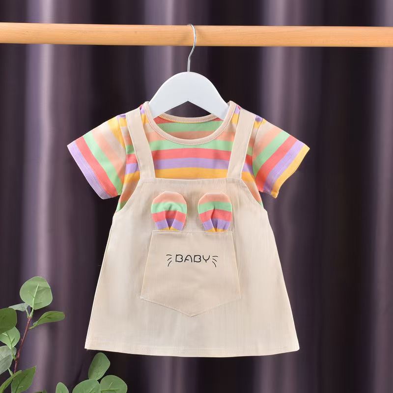 Girls' striped sundress - new summer style, lightweight, short-sleeved, in-stock wholesale